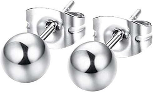 2 Pairs 316L Surgical-Steel Black & Silver Round Ball Men & Women Stud Earrings